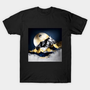 Textured Rustic Metallic Moonlit Mountains T-Shirt